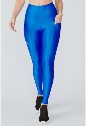 Legging Vivien Azul Vortex Com Cós Alto + Bolsos Laterais Pilares
